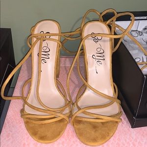 Mustard yellow lace up heel